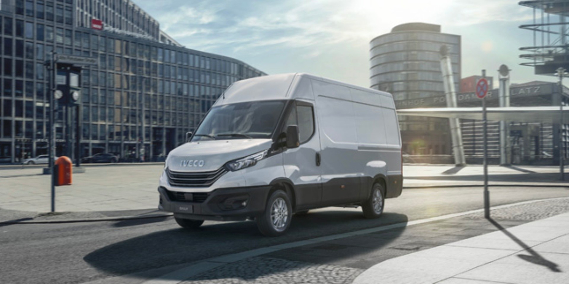 white iveco daily urban background