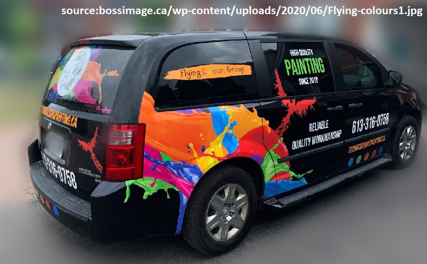 black van for painters with colourful advertising