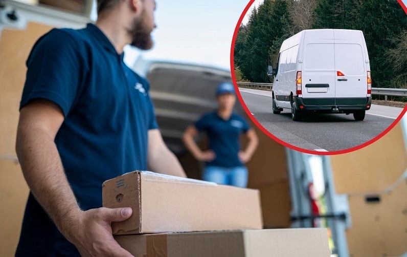 van driver managing cargo and loading a van